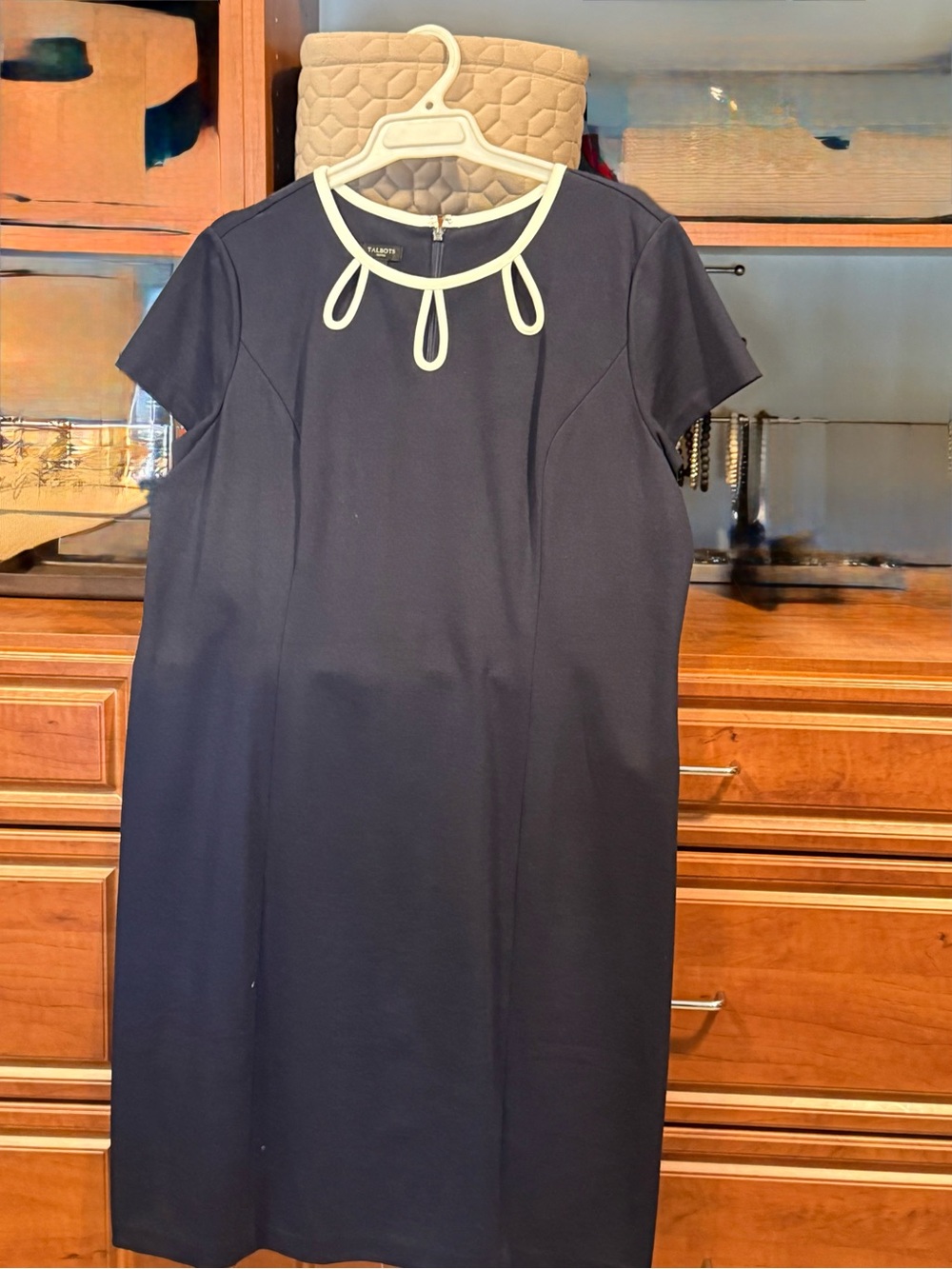 Talbots Navy Shift Dress with Cream Trim